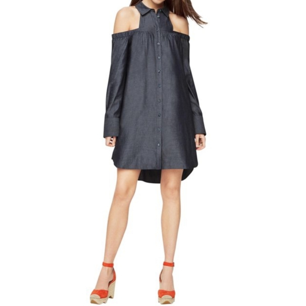 NWT BCBGMAXAZRIA ROWAN COLD SHOULDER DENIM DRESS
